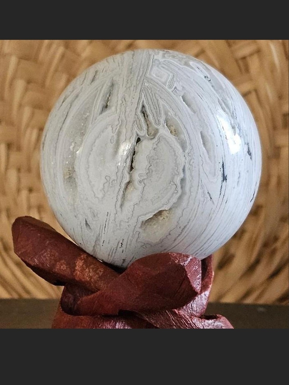 Beautiful White Crazy Lace Agate Crystal Sphere Home Art Accent Offers Ok!